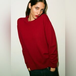 NWT Reformation Maraschino Cherry Red Fabian Crew Sweater Long Sleeve Top